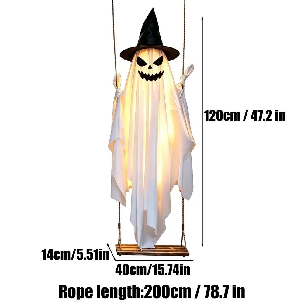 Decoração de Fantasma Balançante para Halloween, 47 Polegadas, Decoração Animada Assustadora para Exteriores, Adereços para Pendurar em Árvores de Jardim, Ornamento Assustador Iluminado - Kasa & Pet