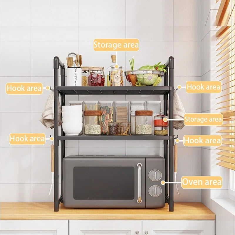 Prateleira para guardar o micro-ondas na bancada da cozinha, prateleira de vários níveis para guardar temperos, utilizada para guardar utensílios de cozinha na bancada.