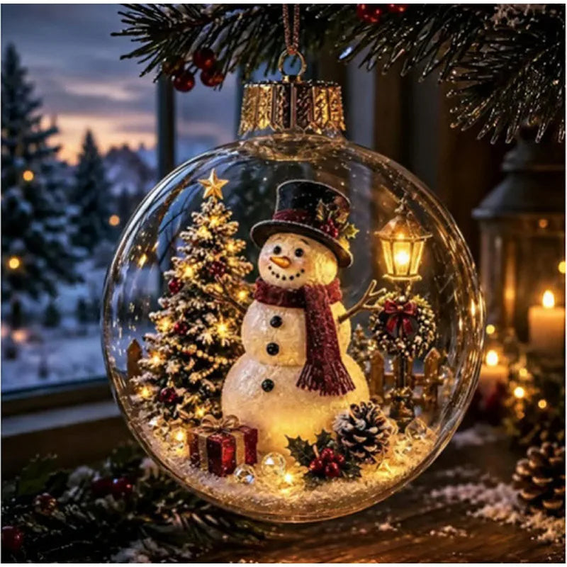 Nova Bola de Enfeite de Natal Transparente com Luzes, Decoração para Cenário Natalino, Brinquedo para Pendurar na Árvore de Natal, Diorama de Inverno, Enfeite para Janela de Natal