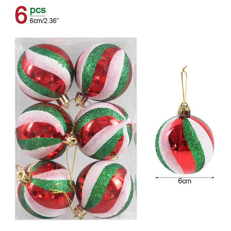 6 Peças/caixa Bolas de Natal de 6cm Enfeites Pendentes para Árvore de Natal Decorações de Natal para Casa 2026 Presente de Ano Novo