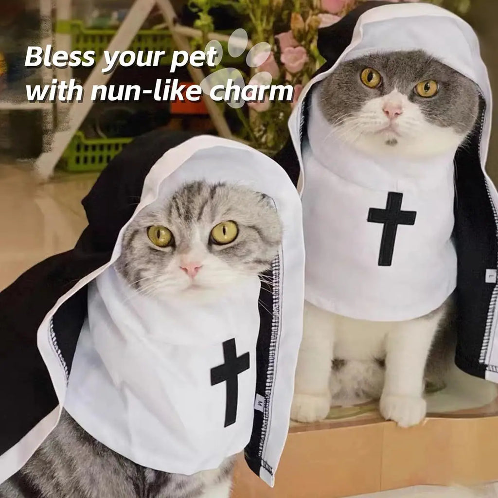 Fantasia Engraçada de Freira para Pets com Cruz para Gatos e Cães, Roupa de Halloween para Cães Pequenos a Médios