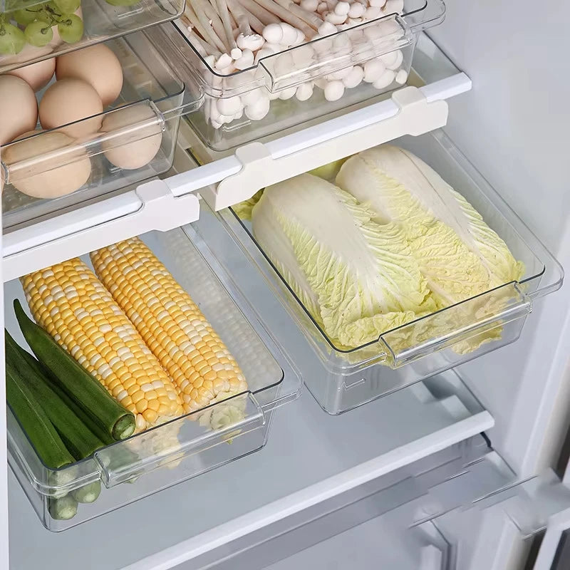 Organizador de geladeira, ovo de frutas, rack de armazenamento sob a prateleira, caixa de gaveta de geladeira, organizador de cozinha para manter fresco
