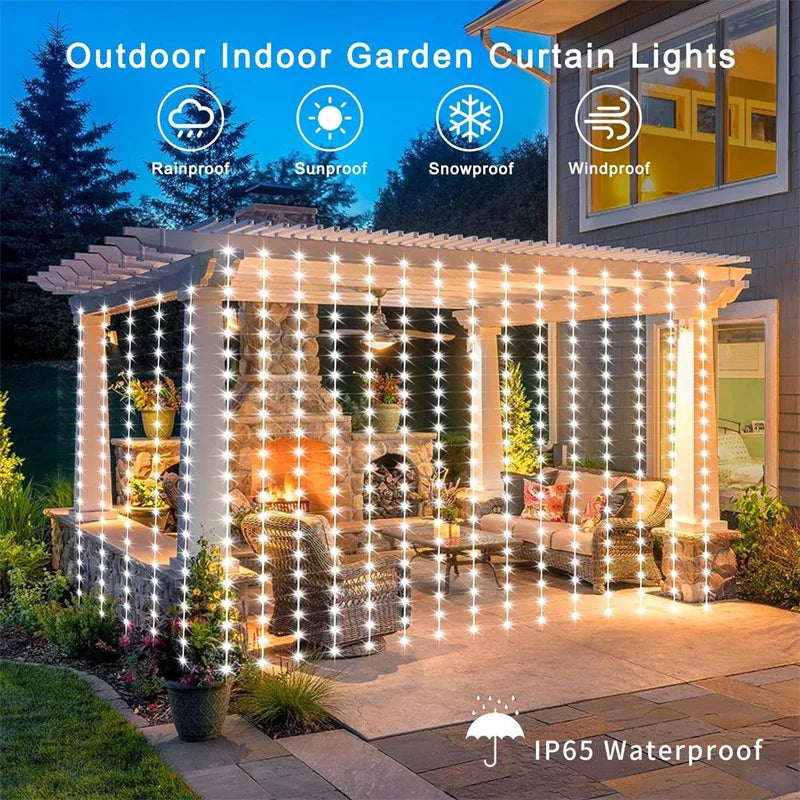 Solar led cortina de luz ao ar livre guirlanda solar fada luz da corda fio cobre lâmpadas para jardim quintal festa casamento decoração do feriado