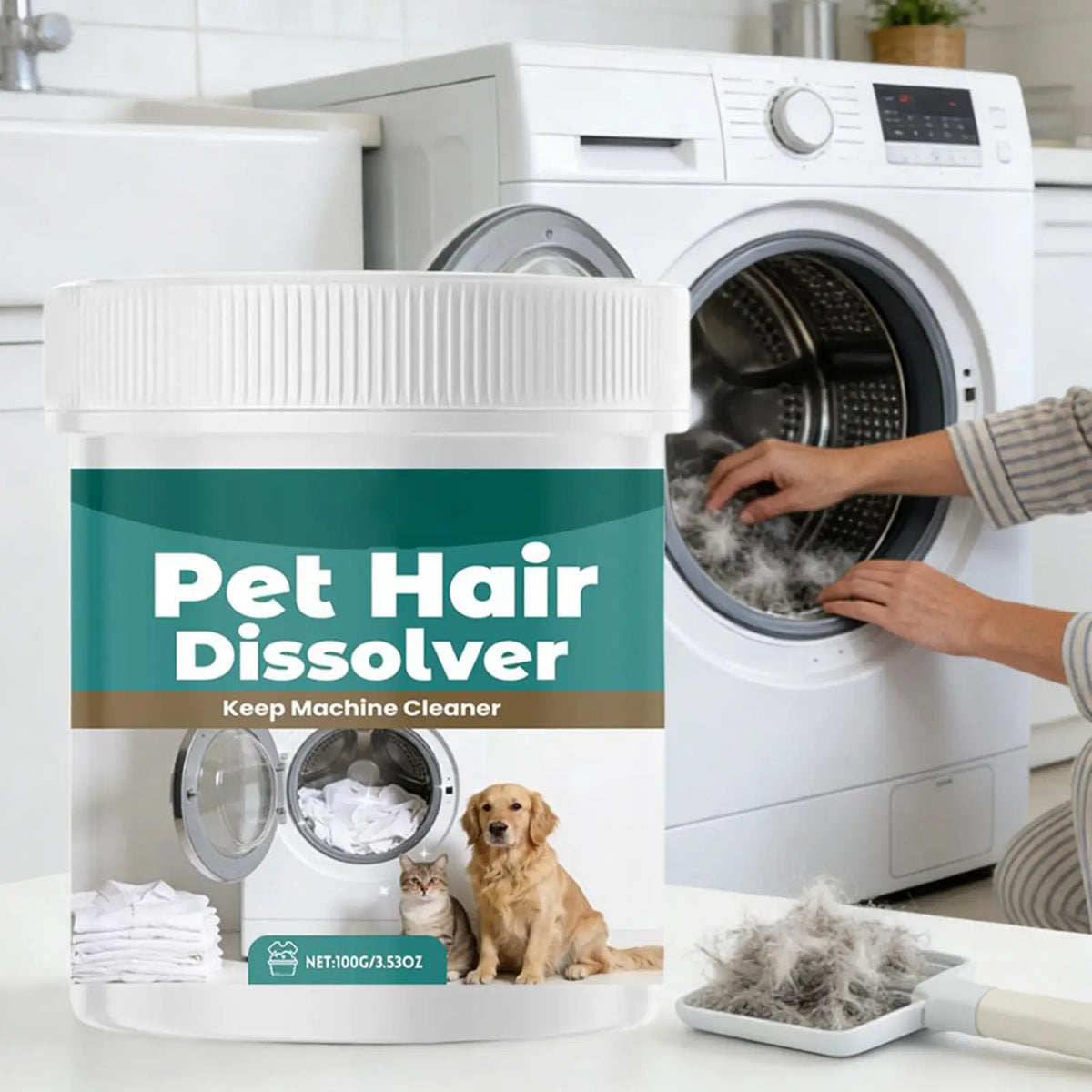 Removedor de Pelos de Animais para Lavanderia, Detergente Aditivo para Máquina de Lavar, Remove Pelos de Roupas, Carpete, Roupa de Cama, Tecido e Toalha