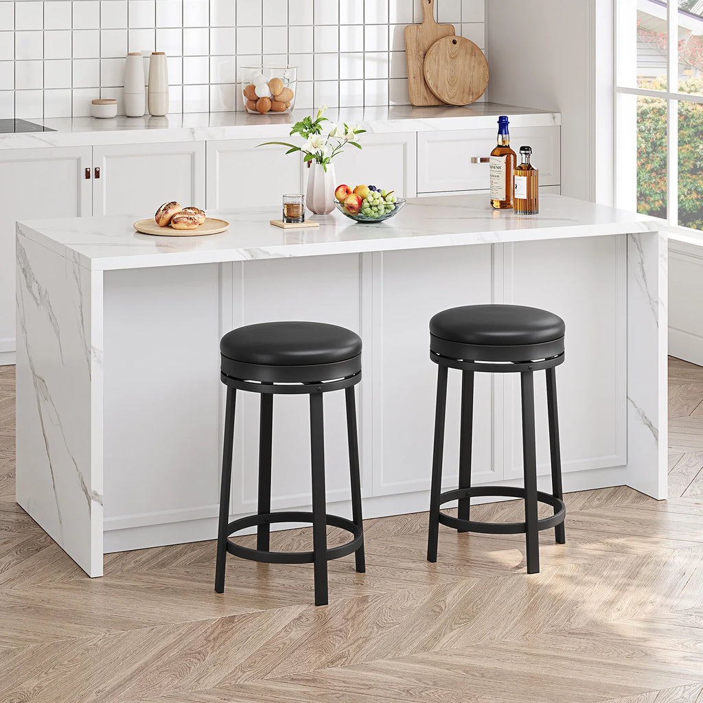 Bancos de bar giratórios de 24 '', bancos de bar modernos sem encosto com altura de balcão, estofados em couro PU e estrutura de metal para ilha de cozinha