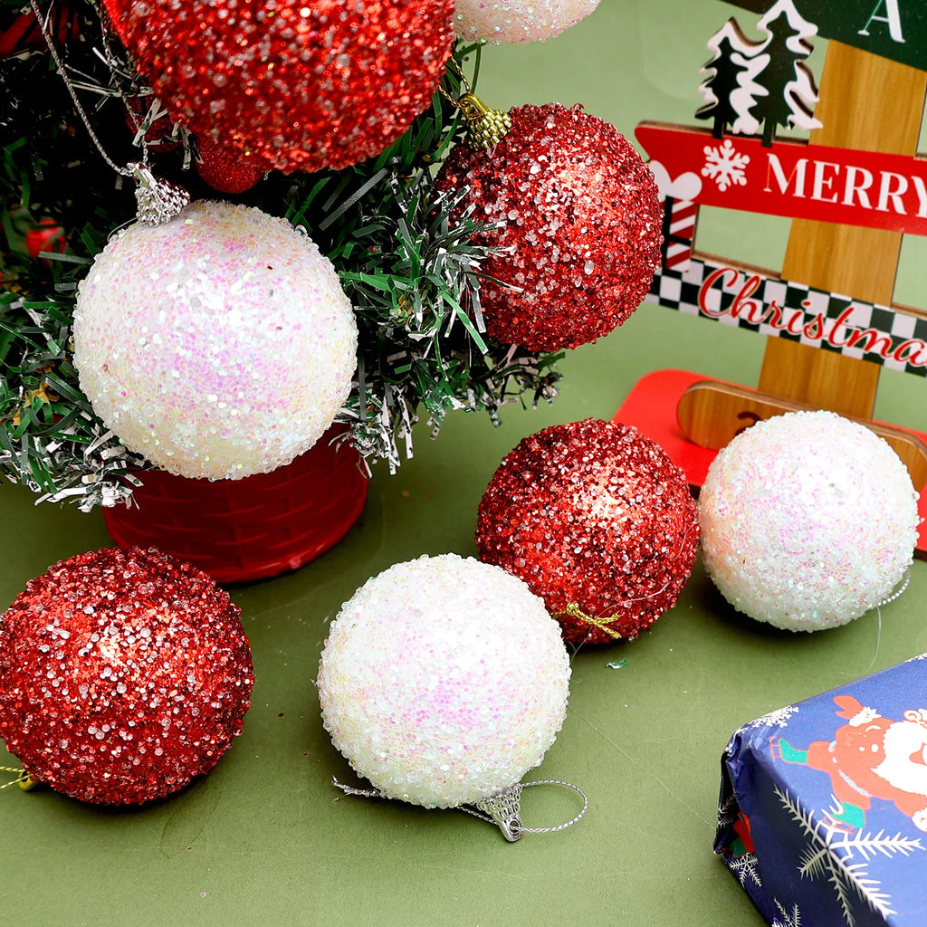 6/30 pçs glitter champanhe branco vermelho bolas de natal ornamentos espumante árvore de natal pendurado bola pingentes decoração de festa de ano novo