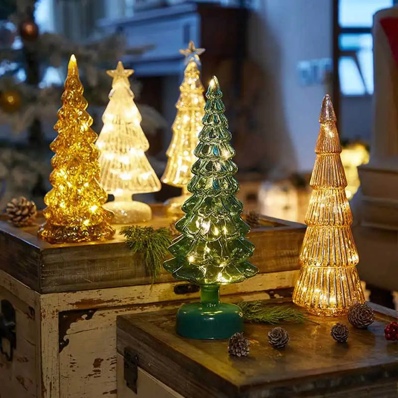 Árvore de natal luz noturna de vidro para casa natal romântico feriado atmosfera arbol de navidad ornamentos led decoração luminosa