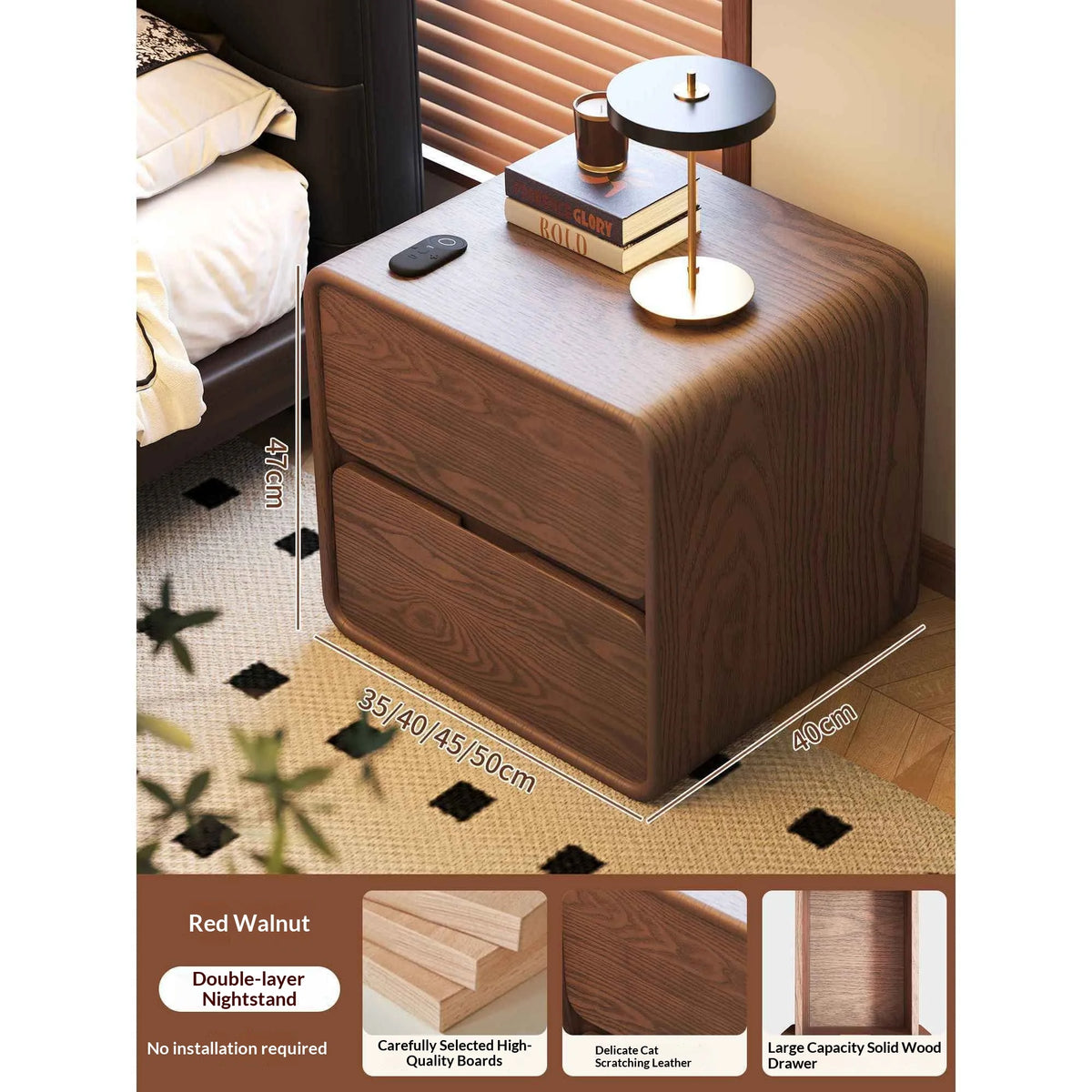 Solid Wood Bedside Table Small Vintage Cream Style Modern Simple Bedroom Nightstand Storage Cabinet for Home Decor