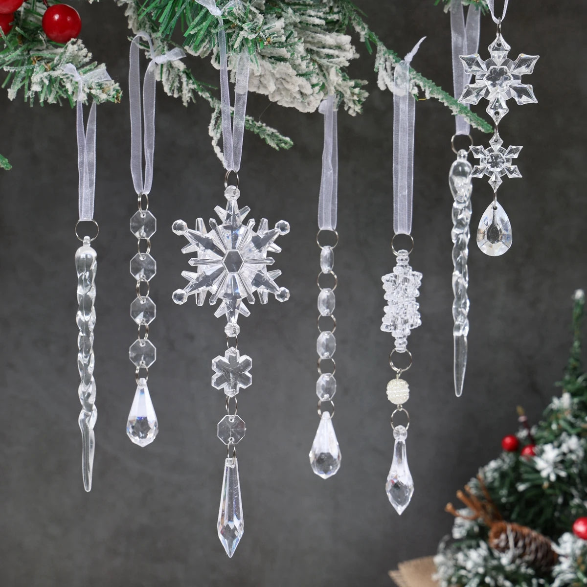 Ornamentos de cristal acrílico de natal decoração de festa de natal 2025 natal floco de neve enforcamentos navidad natal presente de ano novo 2026