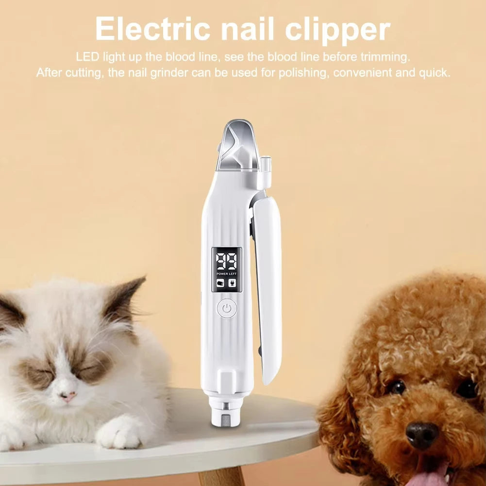 2 em 1 aparador de unhas elétrico para animais de estimação com luzes LED moedor de unhas para animais de estimação aparador de unhas e moedor para cães/gatos pequenos, médios e grandes