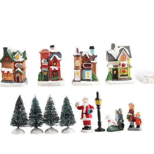 Enfeite de casa em miniatura de resina para o Natal, decoração de mesa com tema de aldeia natalina, casa em miniatura, cena em miniatura, decoração para festas de fim de ano.