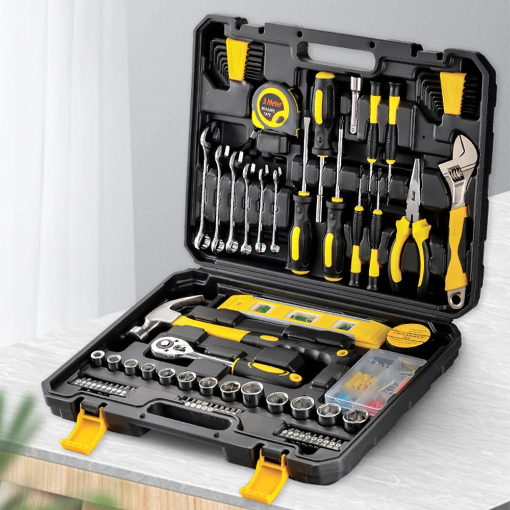 Conjunto de ferramentas manuais de 108 peças para reparo doméstico e de carro com caixa de ferramentas de plástico, kit de ferramentas domésticas em geral