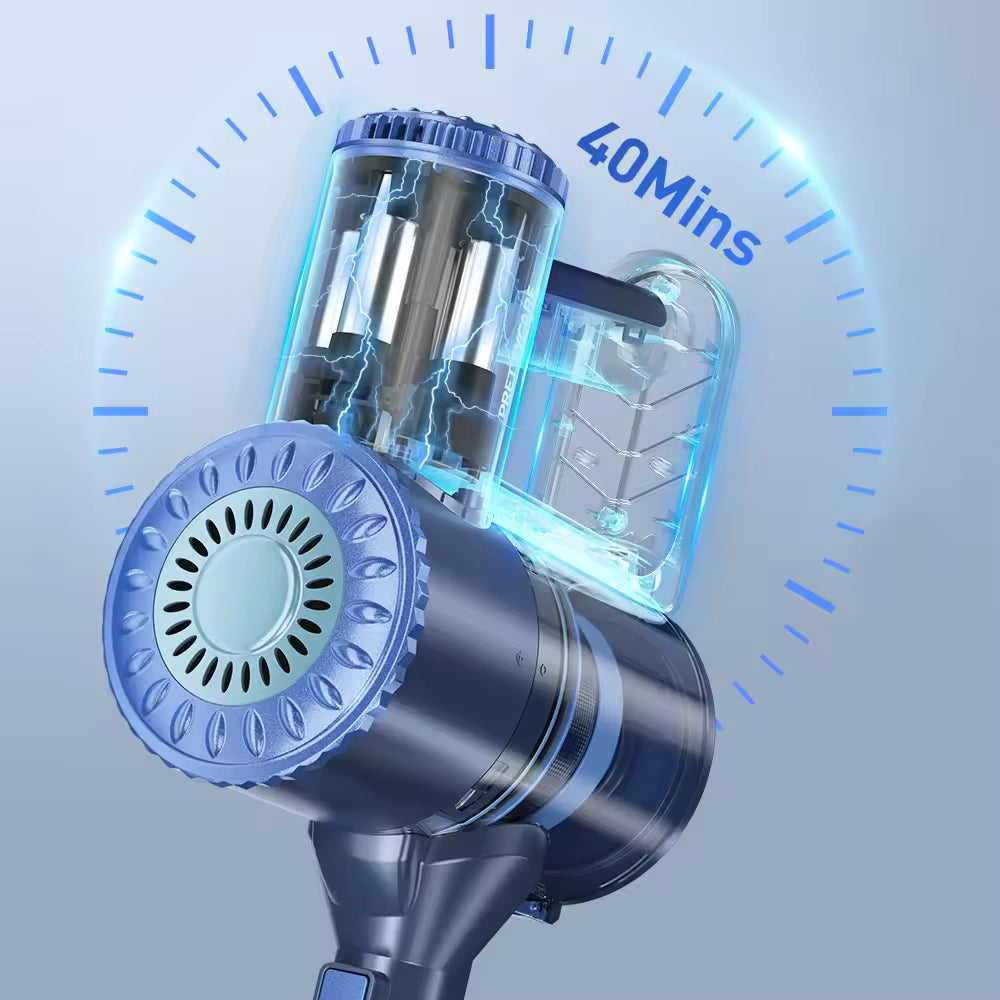 Aspirador de Pó Sem Fio PrettyCare W400 com Sucção de 25KPA, Aspirador Portátil Poderoso com 40 Minutos de Tempo de Funcionamento e Conjunto de 3 Escovas