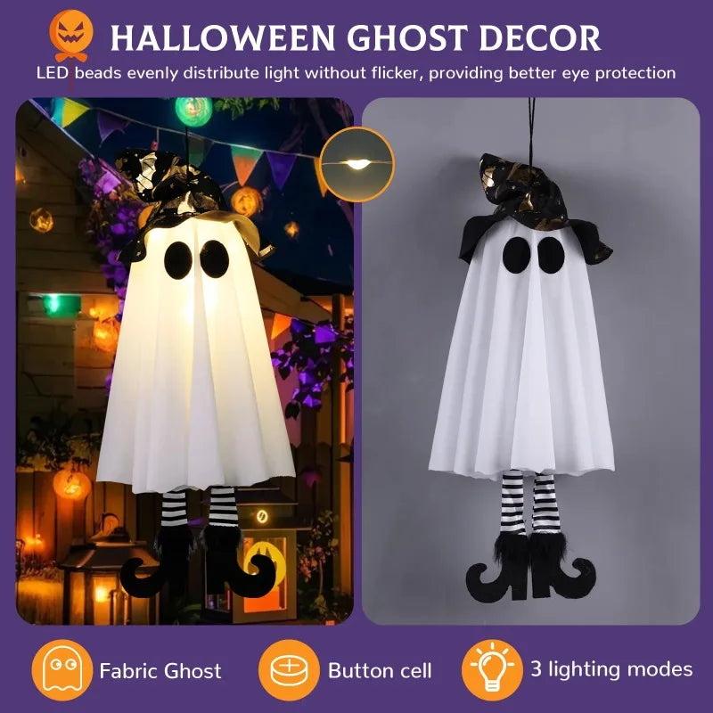 Decorações de Fantasmas Pendurados para Halloween, Ornamentos de Fantasmas Assustadores Iluminados para Quarto, Quintal, Pátio, Jardim, Árvore, Festa, Decoração de Halloween