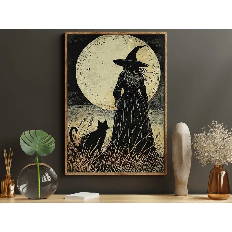 Pôster de Decoração de Parede de Halloween: Bruxa Sombria no Bosque com Flores - Impressão em Tela Sem Moldura para Decoração Festiva de Casa - Kasa & Pet