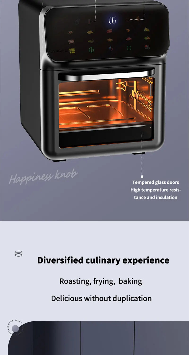 Fritadeiras elétricas de ar de grande capacidade 10L Cozinha doméstica automática sem óleo 360 ° Fritadeira com forno de convecção sem óleo