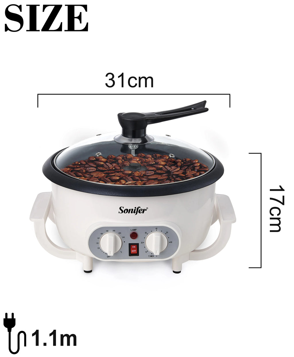 Sonifer-Elétrica Torrador De Feijão De Café, Cozimento Fogão, Pipoca Make Dryer, Secagem De Grãos, Feijão De Amendoim