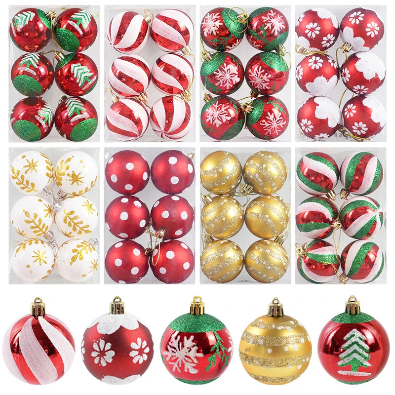 6 Peças/caixa Bolas de Natal de 6cm Enfeites Pendentes para Árvore de Natal Decorações de Natal para Casa 2026 Presente de Ano Novo