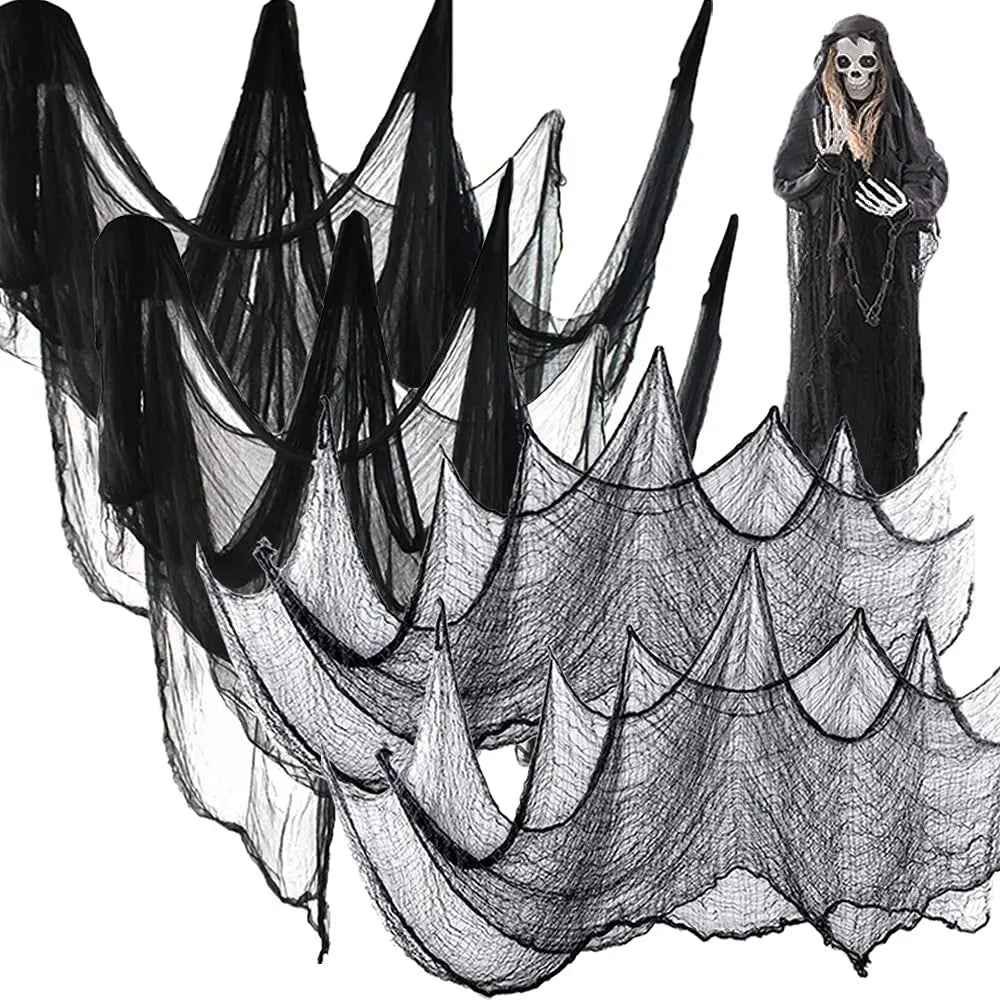 Decoração de festa de halloween de terror, casas assombradas, porta ao ar livre, pano preto assustador, gaze assustadora, adereços góticos