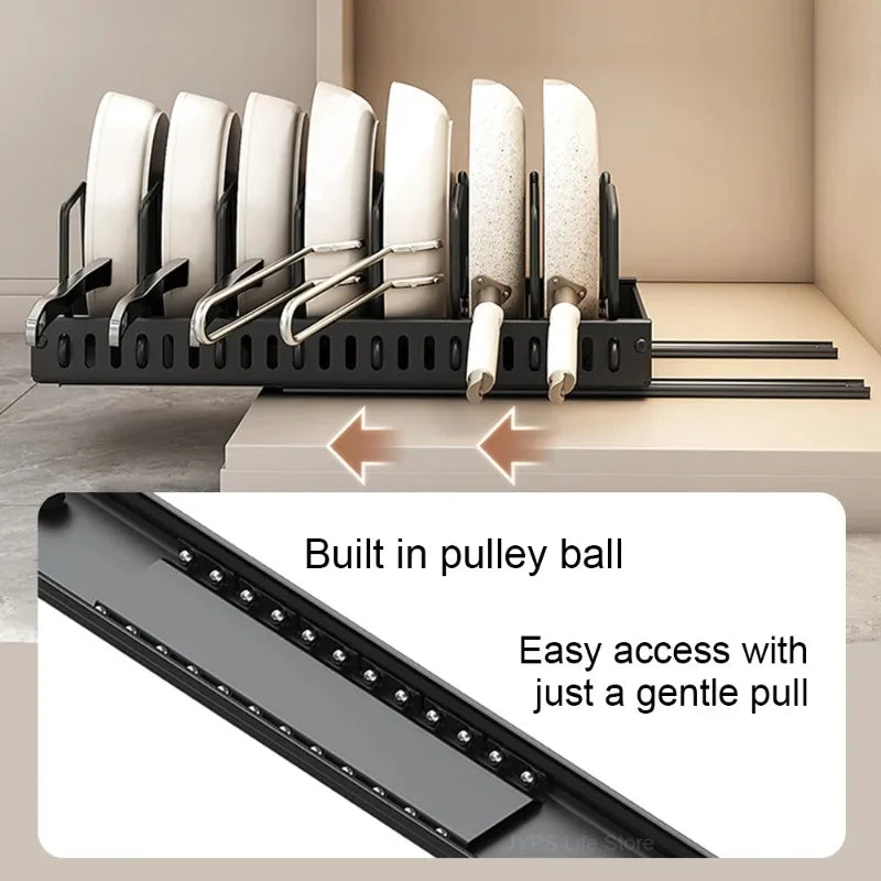 1pc cozinha multifuncional organizador retirar para panelas/panelas tampa deslizante titular rack de especiarias & prato secagem cremalheiras gaveta organizador