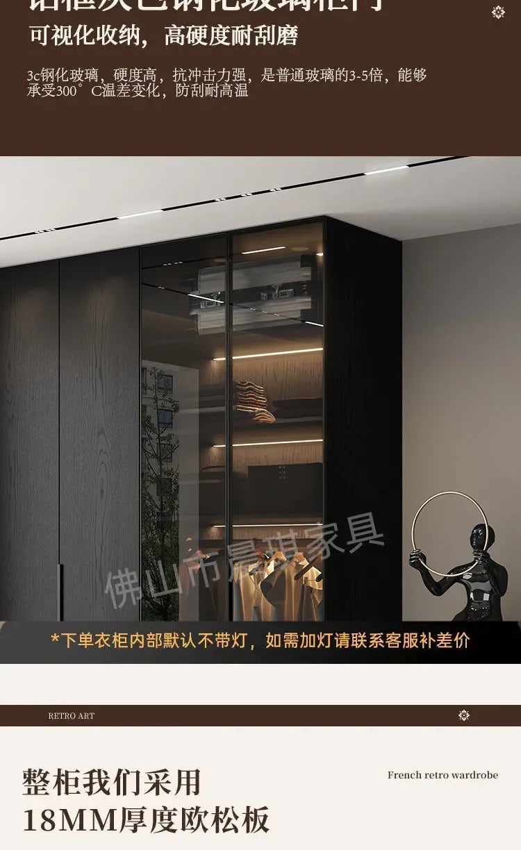 Guarda-roupas de Luxo que Economizam Espaço, com Vidro Canelado, Sistema de Estruturas Organizadoras, Guarda-roupa Solteiro, Móveis para Quarto