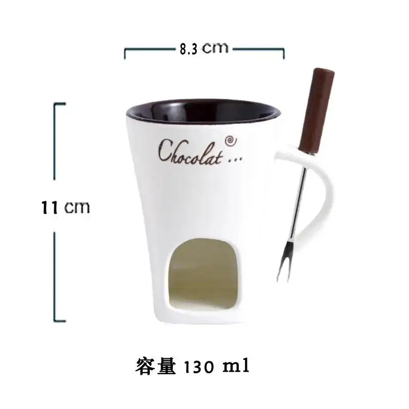 Copo de vela europeu queijo chocolate derretendo caneca cerâmica aquecimento comida caneca cerâmica com garfo criativo caneca café utensílios de mesa