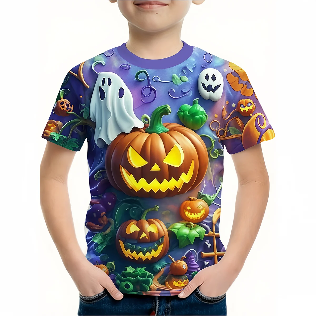 Menino roupas engraçado terror abóbora gráfico t camisa meninos meninas halloween manga curta topos 2-10y crianças presente de halloween festa camiseta