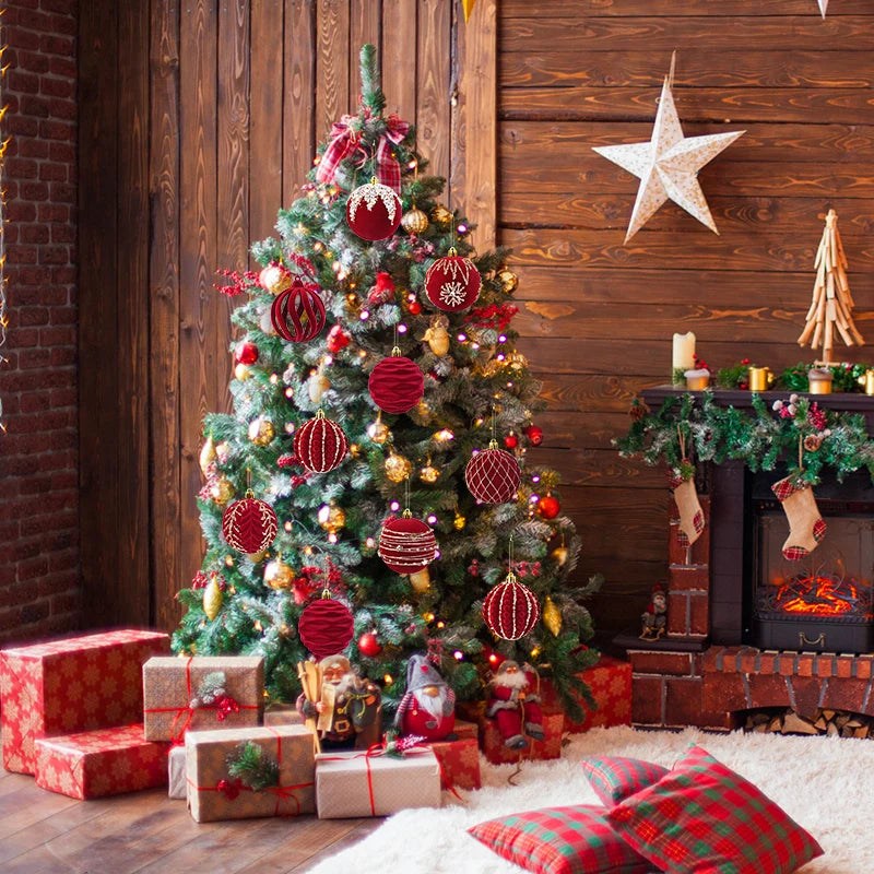 4 pçs 8cm vinho vermelho bola de natal ornamento decoração da árvore de natal esferas pingente textura de veludo bola ano novo decoração para casa
