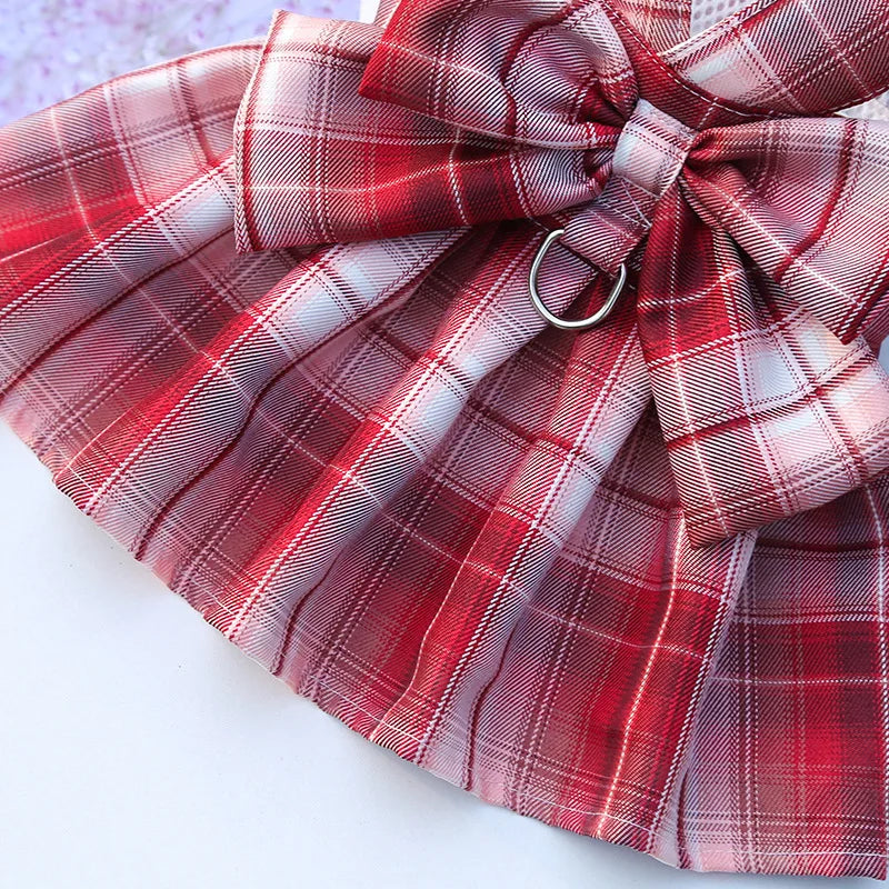 Coelho jk vestidos e trela conjuntos de malha xadrez pet colete arnês para gatos coelho verão pequenos animais roupas coelhos acessórios