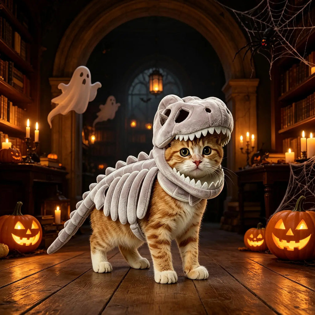 Fantasia de Esqueleto de Dinossauro para Gatos, Roupas de Fantasia para Animais de Estimação, Fantasia de Dinossauro para Festa de Halloween