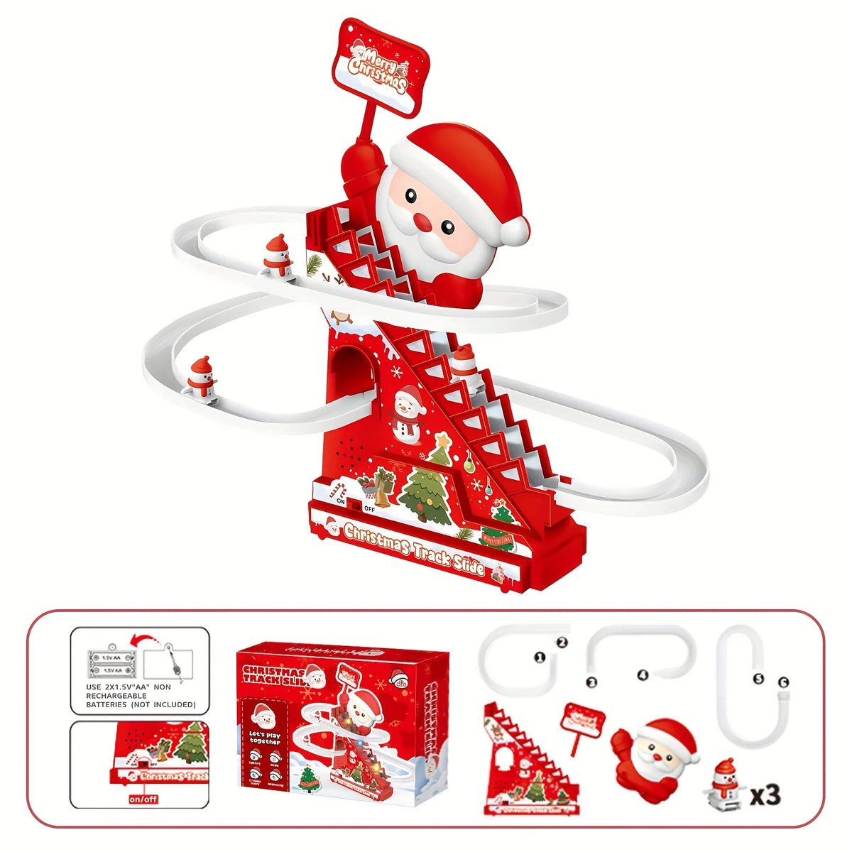 Escadas, escorregadores, brinquedos de Papai Noel, decorações de Natal, o melhor presente para crianças durante o Natal