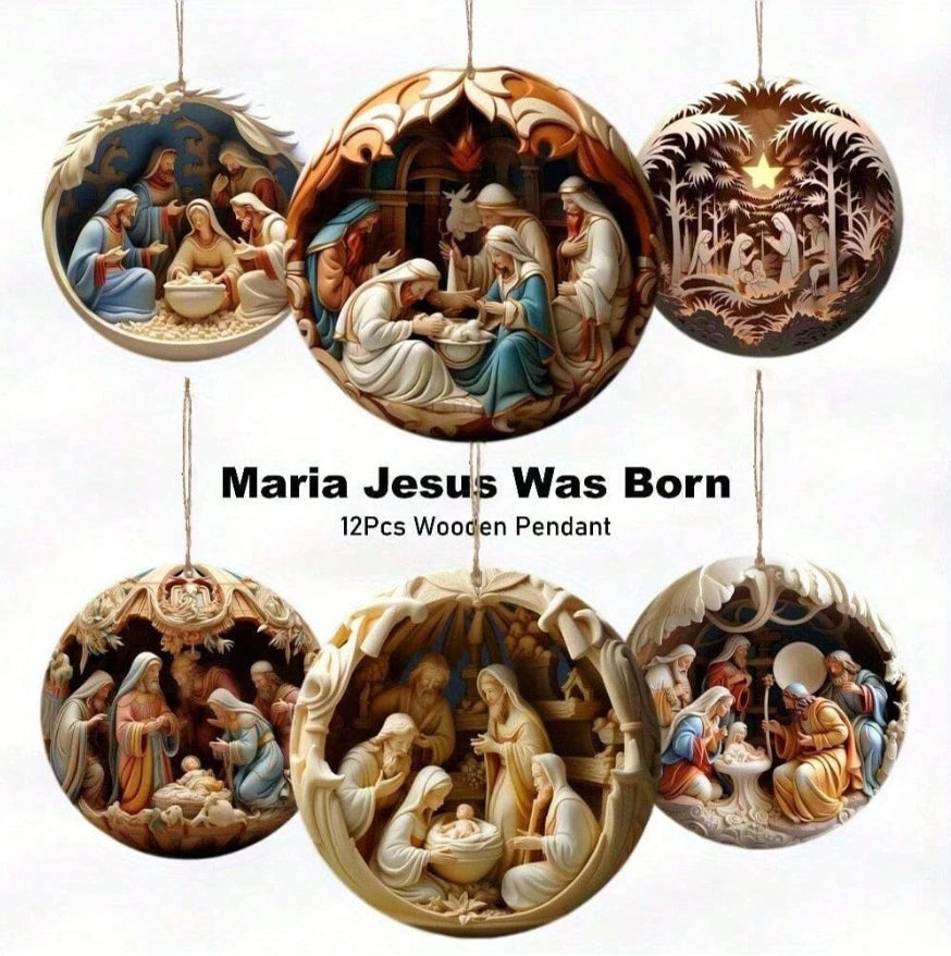 Conjunto de decoração de presépio de madeira de 12 peças – perfeito para casa, decoração de férias, presentes de feriado