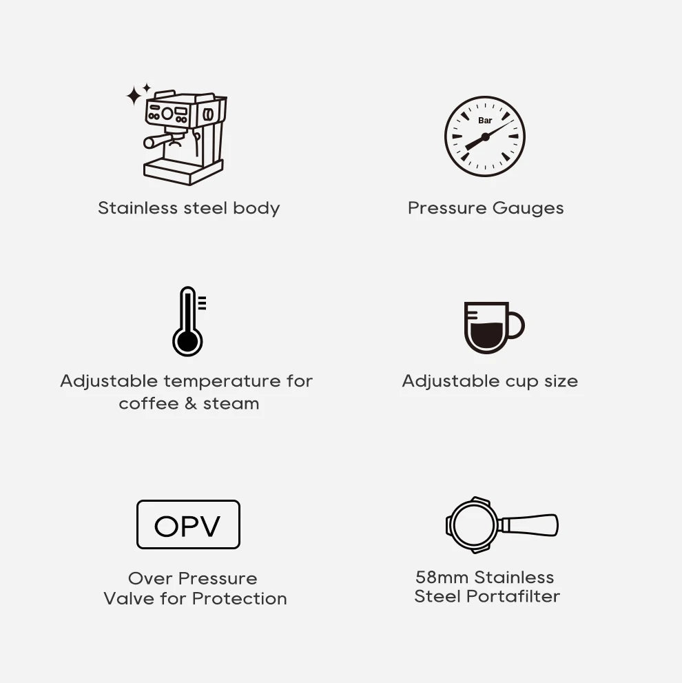 Hibrew 20bar semiautomática máquina de café expresso temperatura ajustável 58mm portátil frio/quente cafeteira metal caseh10a