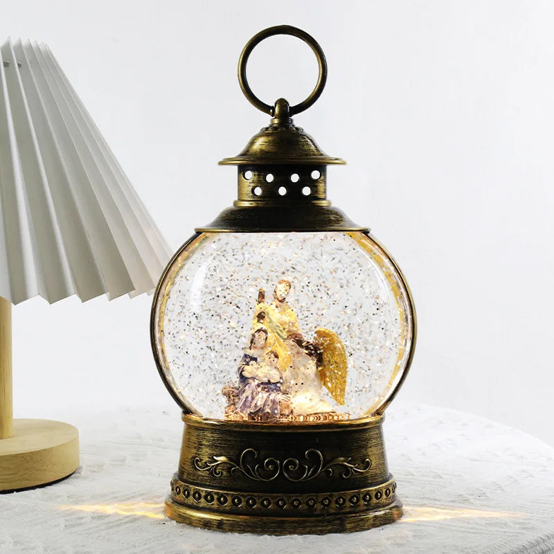 Caixa de música de natal com luzes de natal de cristal ornamentos decoração festiva para festa em casa decoração de mesa clássico presente de natal