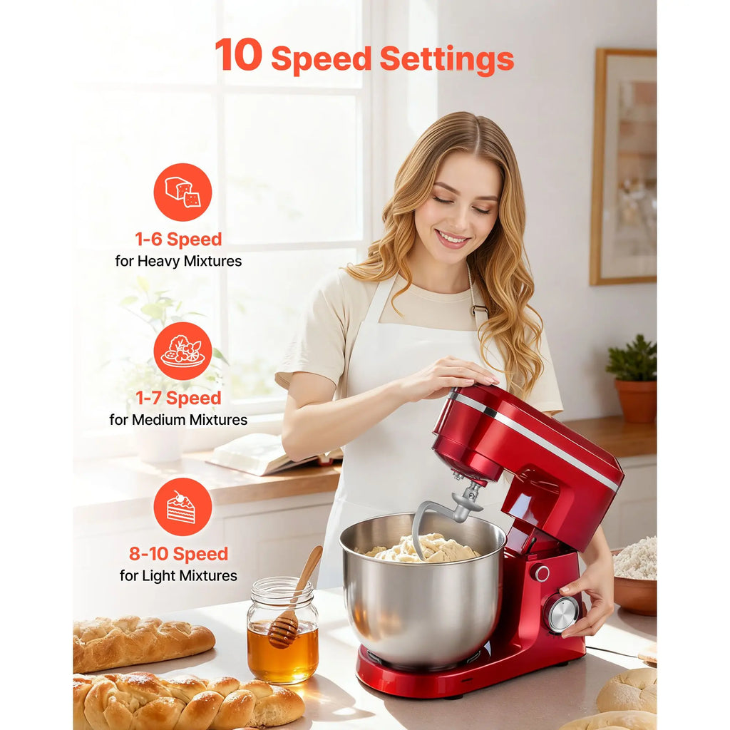 300W Electric Kitchen Mixer 6 QT Stand Mixer with 10 Speeds Tilt Head Feature Stainless Steel Bowl Dough & Food Mixer