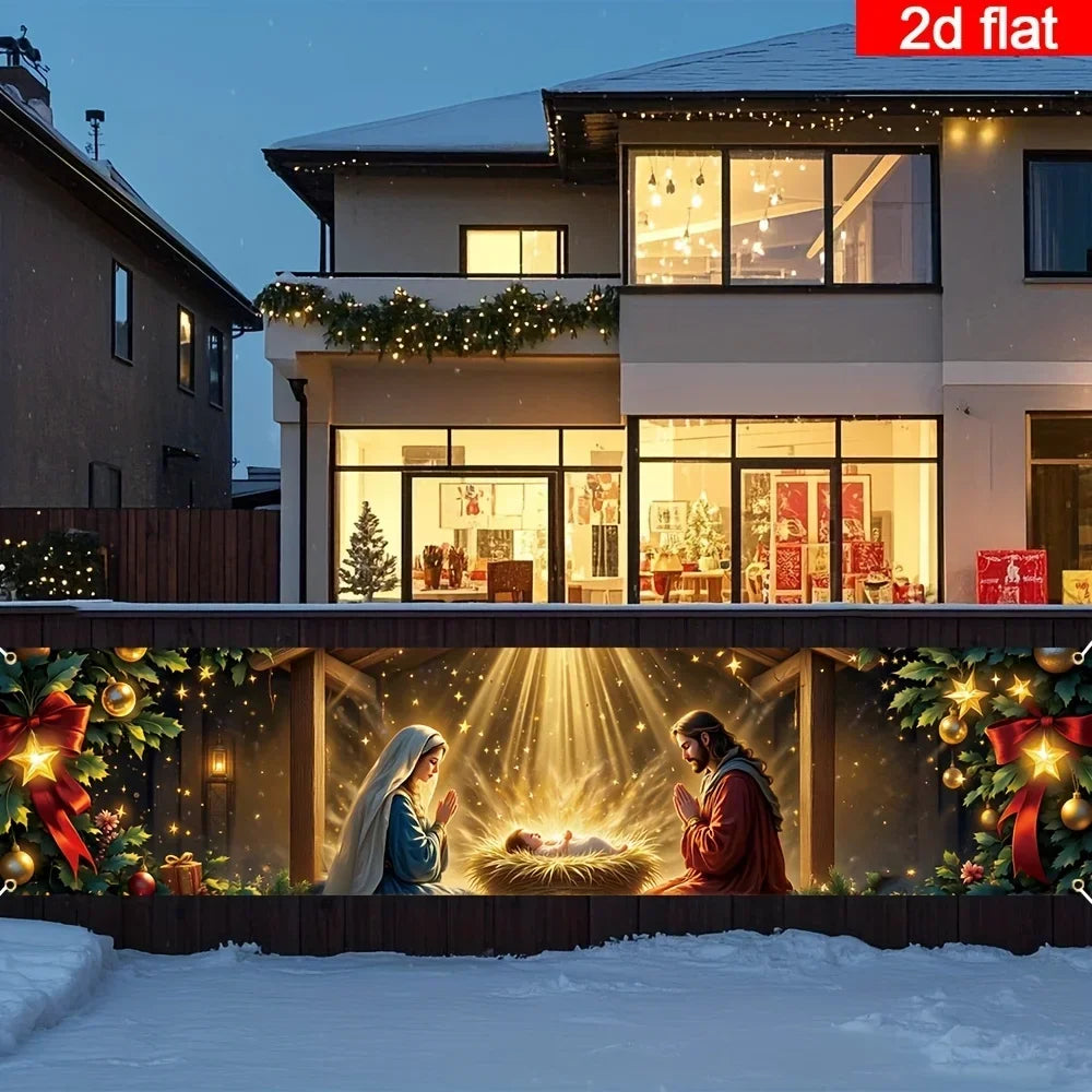Banner de Natal para o pátio, decorações natalinas com tema de presépio, ideal para decoração de pátios ao ar livre e para cercas de jardim.