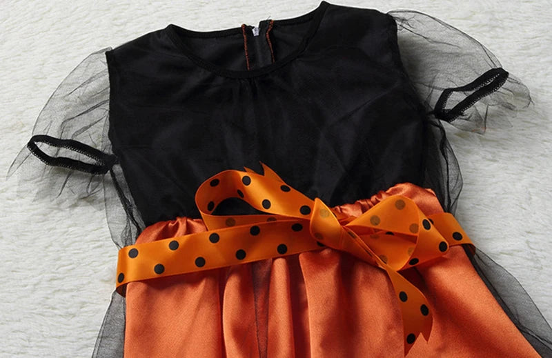 Fantasia de Halloween para Meninas 2026, Conjunto de Vestido de Bruxa com Chapéu e Bolsa