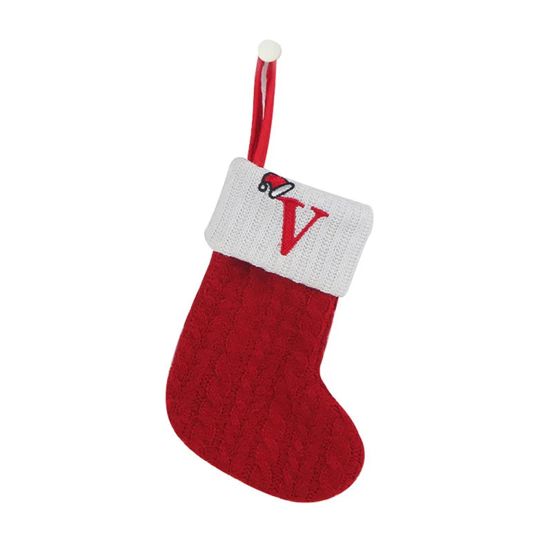 Meias de natal tricô floco de neve carta meia decoração de natal para casa 2024 ornamento de árvore de natal presente navidad natal 2025