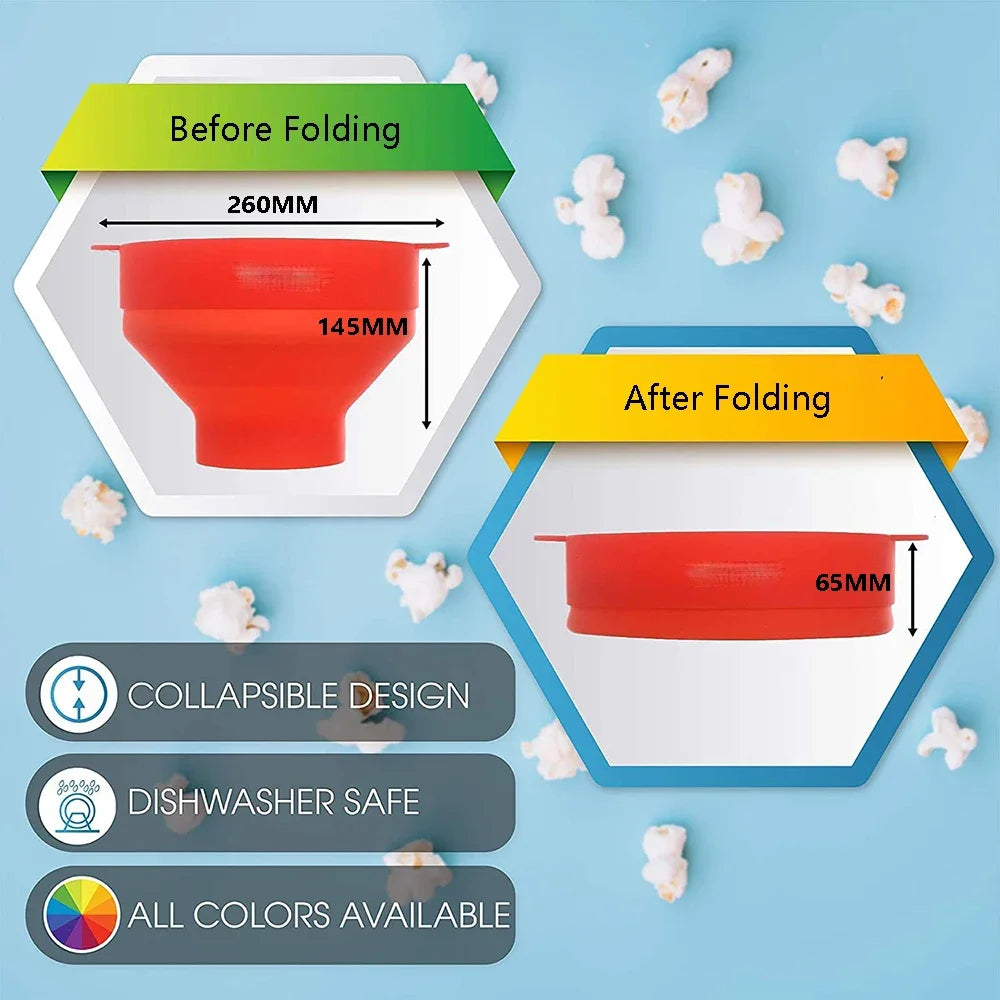 Diy fazer pipoca balde tigela com tampa tigelas microondas silicone pipoca fabricante de grau alimentício dobrável alta qualidade cozinha ferramentas fáceis