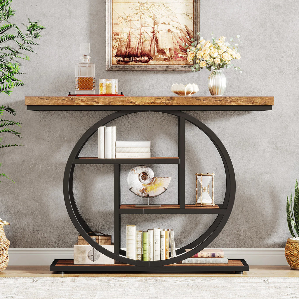 Industrial Entryway Console Mesa para Sala de Estar, Foyer Corredor Mesa para Entrada, 4-Tier Mesa, 41,3"
