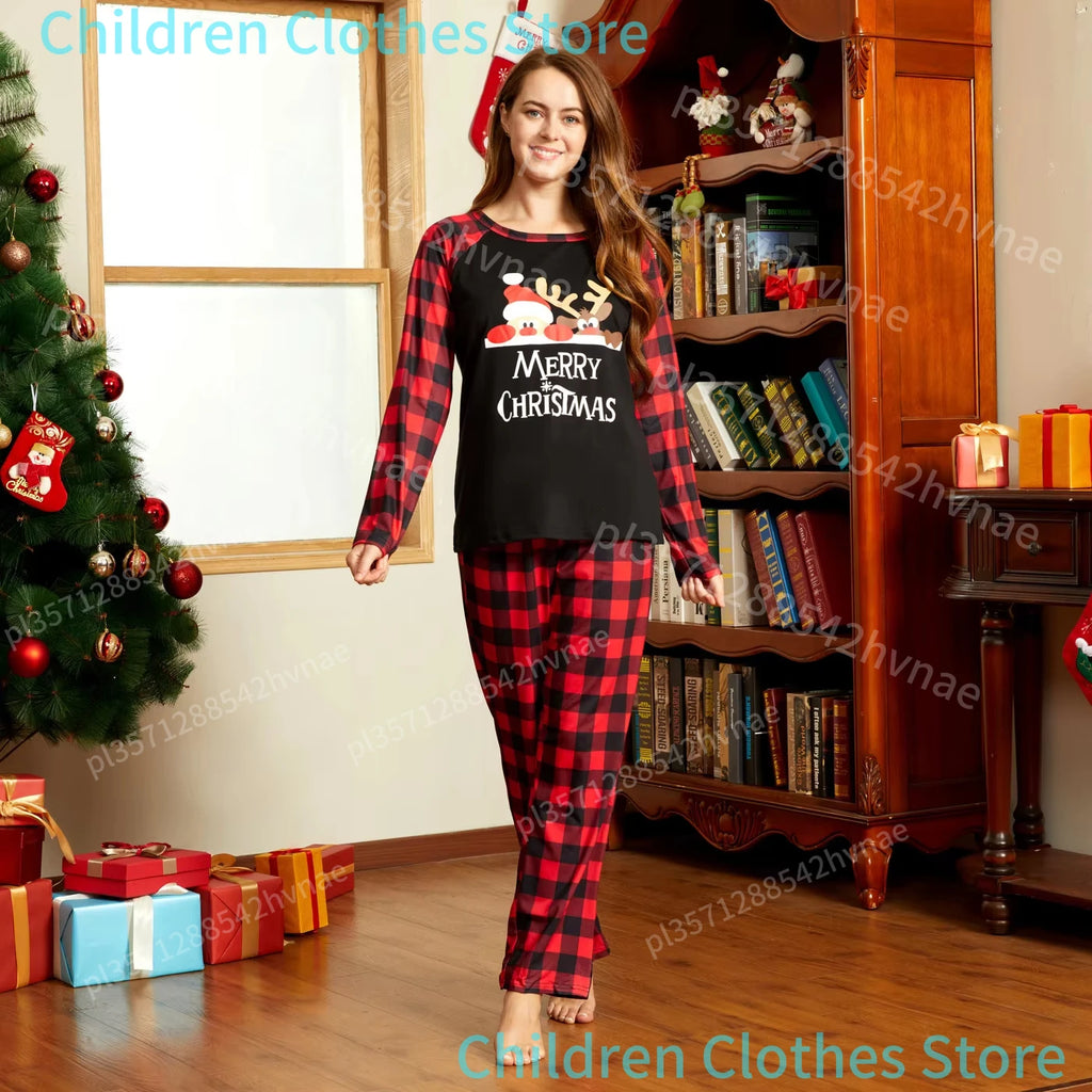 Pijamas de natal família olhar roupas papai noel impressão roupa interior feminina combinando conjunto casual solto sono roupas masculinas