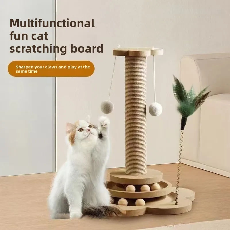 Arranhador de Sisal para Gatos com Estrutura de Escalada Integrada, Almofada de Arranhar Durável e Não Desgastável, Brinquedo Interativo para Gatos de Interior