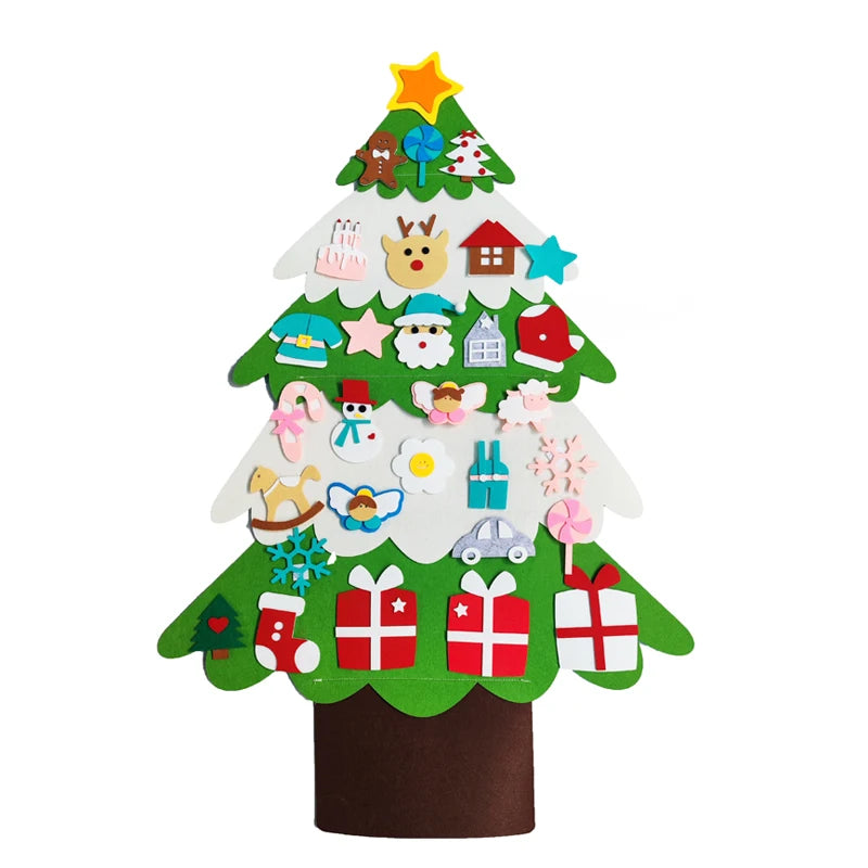 DIY sentiu árvore de natal com ornamento suspenso, luzes LED, presentes para crianças, decoração de ano novo, suprimentos de natal, 2024