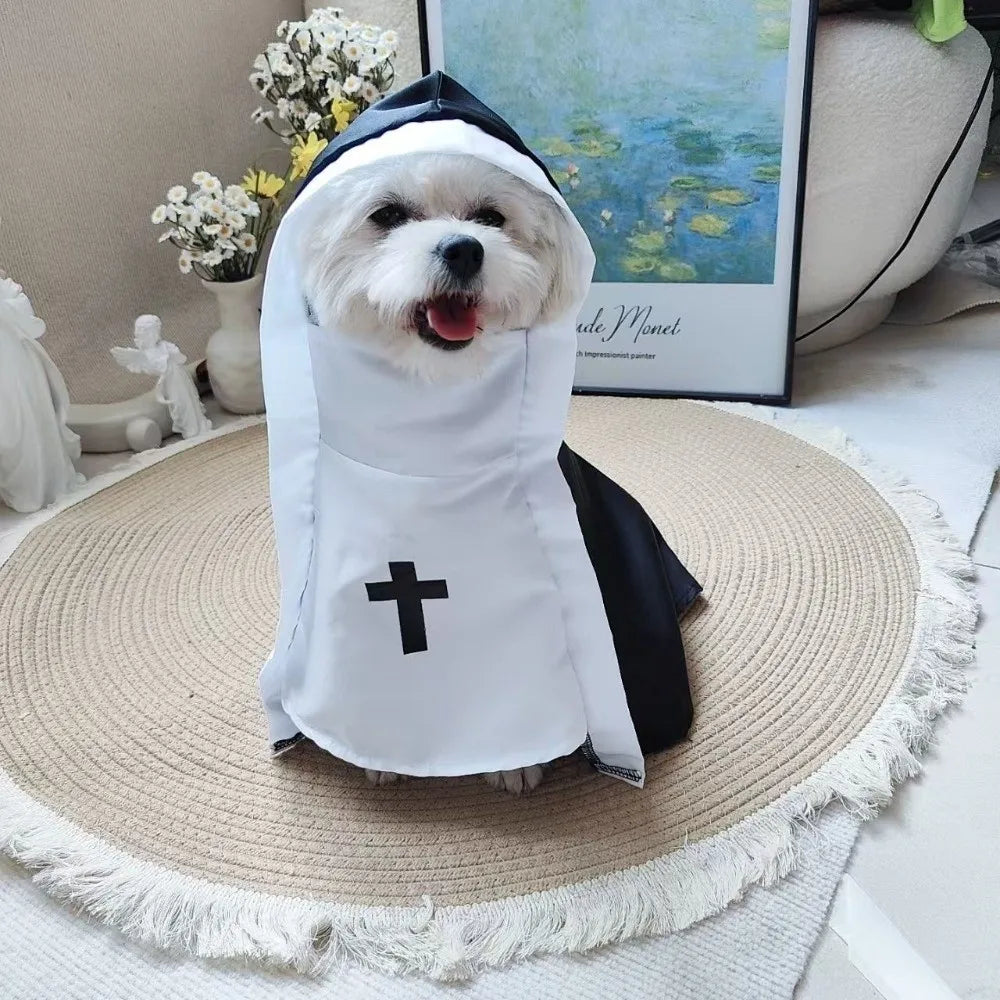 Fantasia de Natal para Cães e Gatos, Roupa Respirável de Freira para Filhotes e Gatinhos, Acessórios para Fantasia de Halloween, Macacão para Animais de Estimação