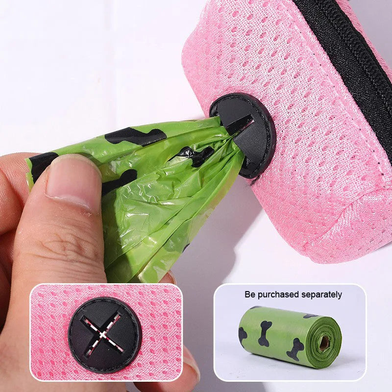 Saco de armazenamento para cocô de animais de estimação, dispensador de tecido de malha, coleira, saco de resíduos, suprimentos para animais de estimação para atividades ao ar livre