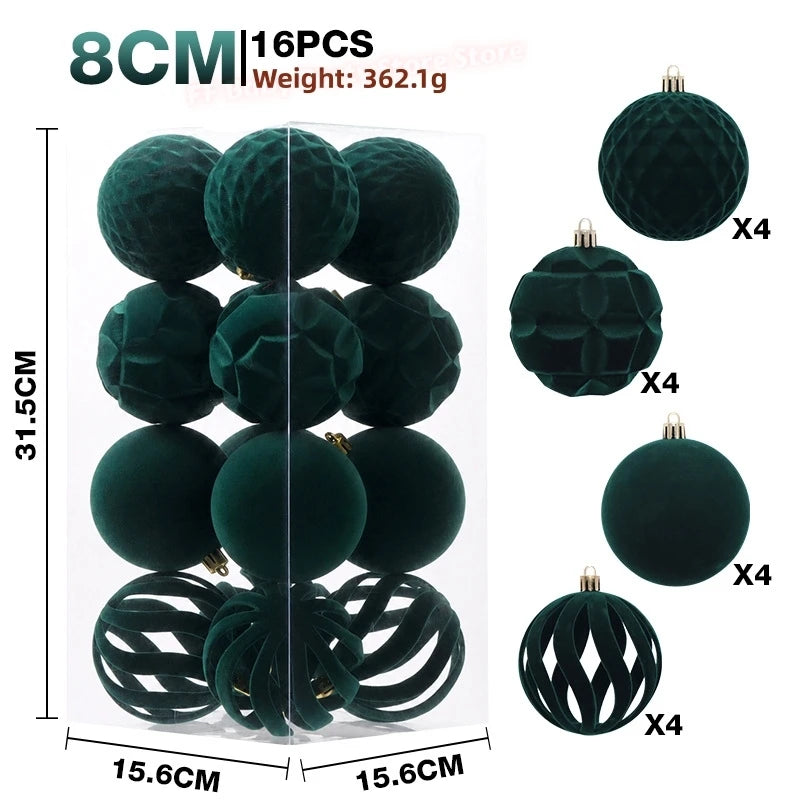 16 bolas de Natal de veludo, enfeites de 8 cm, bolas para pendurar na árvore de Natal, decoração para festas de Ano Novo e para a casa, Natal.