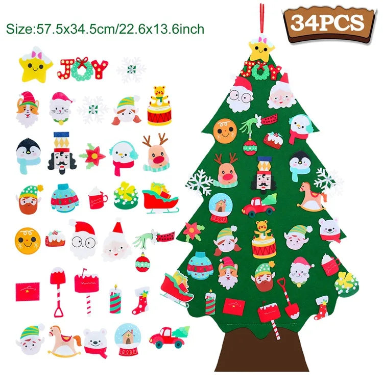 DIY sentiu a árvore de Natal com luz, decorações do Feliz Natal para a casa, ornamentos da árvore do Natal, presente do ano novo, 2024