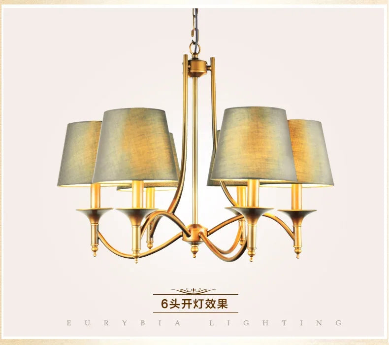 Vintage sala de estar iluminação casa pingente e14 cinza verde tecido abajur cobre ferro luz pingente iluminação do quarto interior
