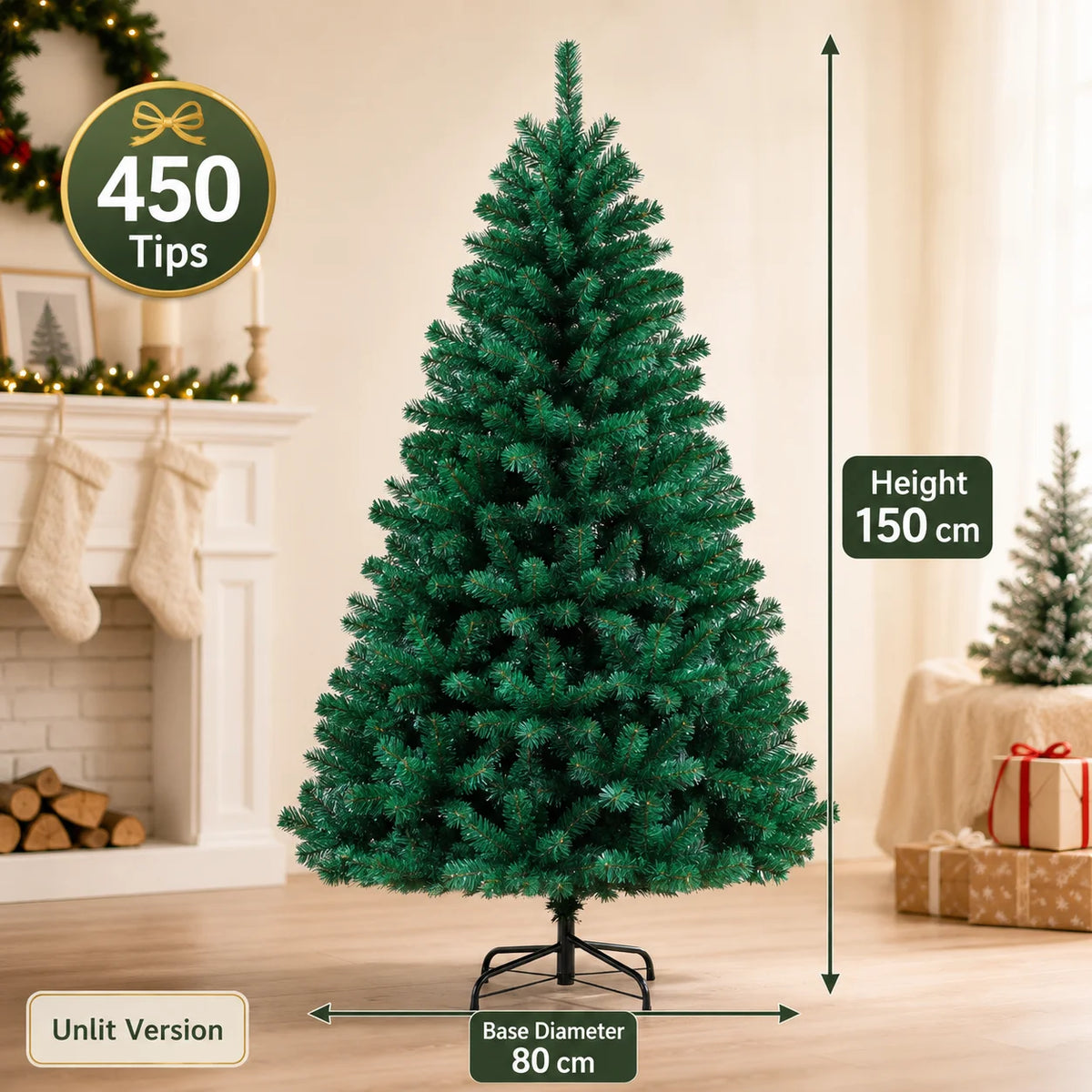 Árvore de Natal Artificial Grande em PVC com Luzes LED, de 120cm a 300cm, Decoração para Festa de Natal e Ano Novo em Família