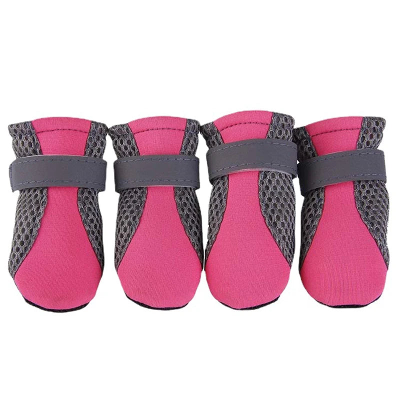 Sapatos para cães de estimação, respirável, à prova d'água, rede de caminhada ao ar livre, macio, verão, botas reflexivas seguras noturnas para cães pequenos e médios
